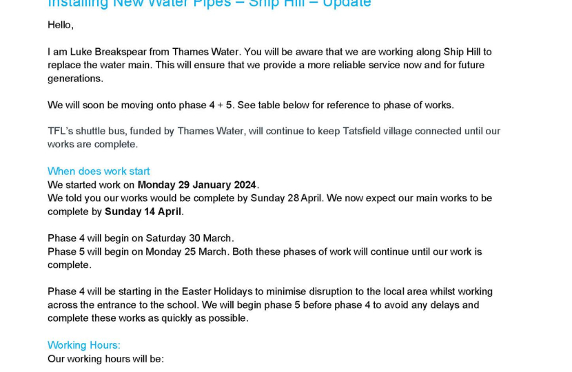 Letter from Thames Water - Page 1