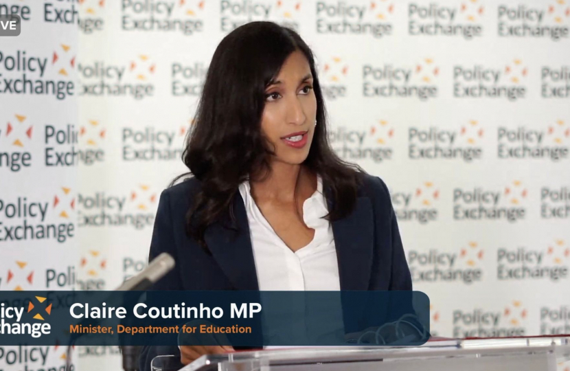 Claire giving her speech at Policy Exchange